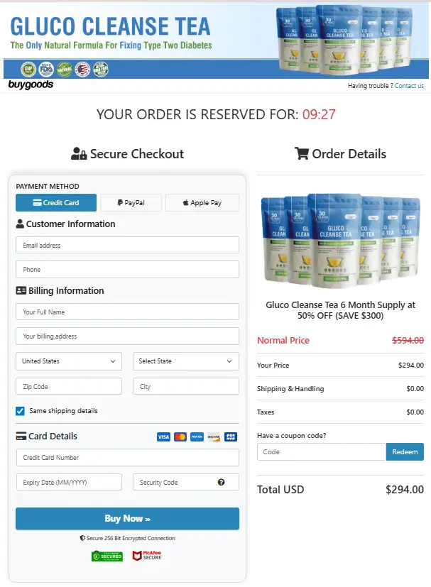 Gluco Cleanse Tea-Secure-Checkout-Page